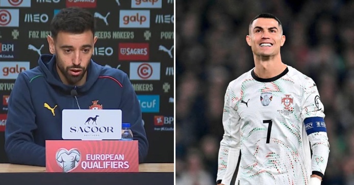 Bruno và Martinez cùng bảo vệ Ronaldo sau chiếc thẻ đỏ gây tranh cãi