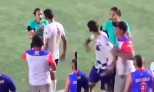 Cầu thủ tát nữ trọng tài sau khi bị rút thẻ đỏ