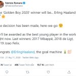 Haaland được xác nhận chiến thắng giải thưởng Golden Boy 2020