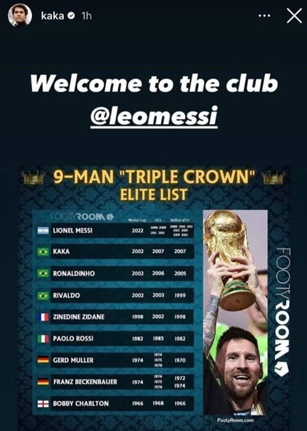 Kaka chào đón Messi vào ‘CLB huyền thoại’